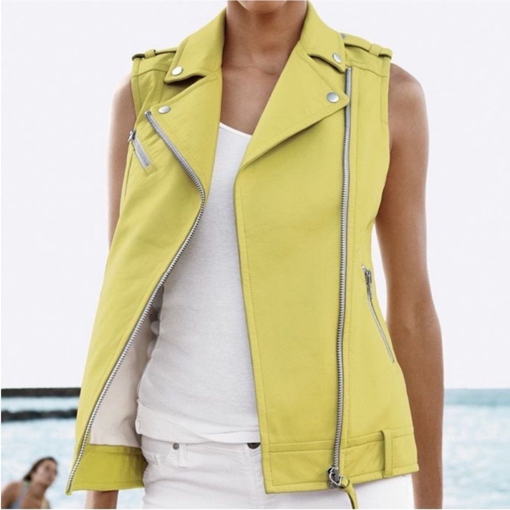Mackage Fredrica Lamb Leather Moto Vest Yellow Size XS‎